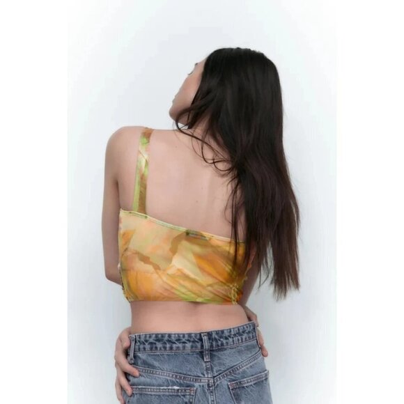 NWOT Zara multicoloured abstract printed tulle corset-inspired crop top, S - Picture 5 of 11